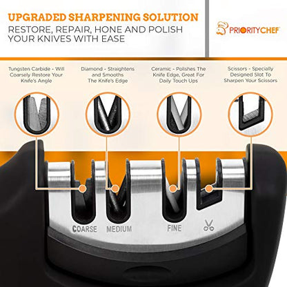  Heavy Duty 4 Stage Kitchen Knife Sharpener, Repair, Polish And Sharpen Your Kitchen Knife Easily, Handheld Manual Knife Sharpeners For Kitchen Knives, Scissor Sharpener