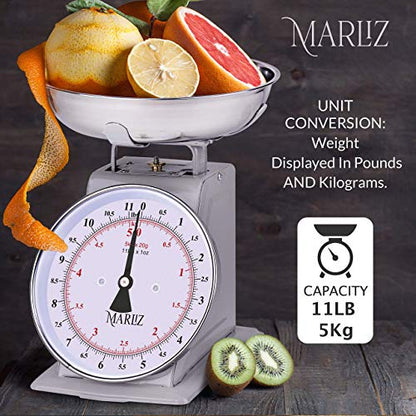  11 Lb/ 5Kg Old Antique Style Mechanical Kitchen Scale With 2 Bowls |Food Scale For Kitchen| Analog Kitchen Scale Kilogram/pounds| Analog Food Weight Scales |Meat Scale Grey
