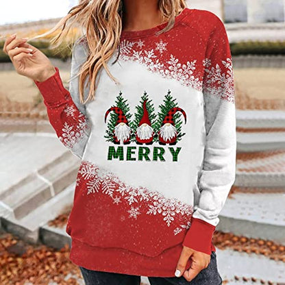  Pullover Sweatshirts For Women Fall Fashion Christmas Print Long Sleeve Sweatshirts Loose Tops Pullover Top Streetwear