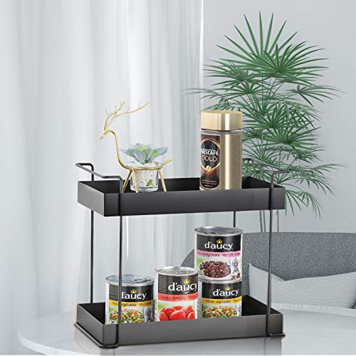  WINNER H 2 Tier Wrought Iron Standing Rack, Cosmetic Organizer Holder, Bathroom Countertop Trays, Kitchen Tray, Small Household Items Organizer Shelf(Black)