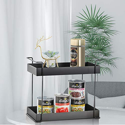  WINNER H 2 Tier Wrought Iron Standing Rack, Cosmetic Organizer Holder, Bathroom Countertop Trays, Kitchen Tray, Small Household Items Organizer Shelf(Black)