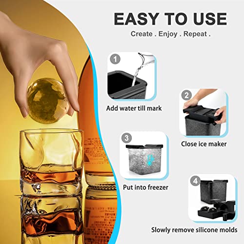  Whiskey Ice Ball Maker Crystal Clear Ice Ball Molds Large Sphere Ice Cube Trays For Whiskey, Cocktail, Brandy, Bourbon