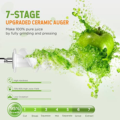  Cold Press Juicer Machine With Ceramic Auger, Slow Masticating Juicer 95% Juice Yield With Reverse Function, Quiet Motor Extractor, Easy To Clean Brush,Fruit Juicer, Vegetable Juicer
