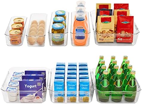  8pcs Big Refrigerator Organizer Bins Set, Multi-size Clear Fridge Organizer Stackable Box For Kitchen Cabinet Bathroom Pantry Laundryroom Shelves Storage, BPA-Free Food Safety