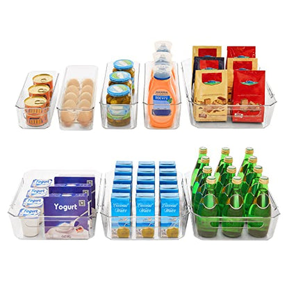  8pcs Big Refrigerator Organizer Bins Set, Multi-size Clear Fridge Organizer Stackable Box For Kitchen Cabinet Bathroom Pantry Laundryroom Shelves Storage, BPA-Free Food Safety