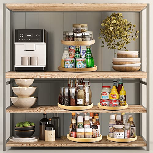  2 Tier Bamboo Lazy Susan Organizer For Kitchen,Turntable For Cabinet,Turntable Organizer For Cabinet Pantry Table Organization