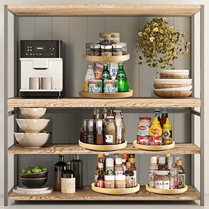  2 Tier Bamboo Lazy Susan Organizer For Kitchen,Turntable For Cabinet,Turntable Organizer For Cabinet Pantry Table Organization