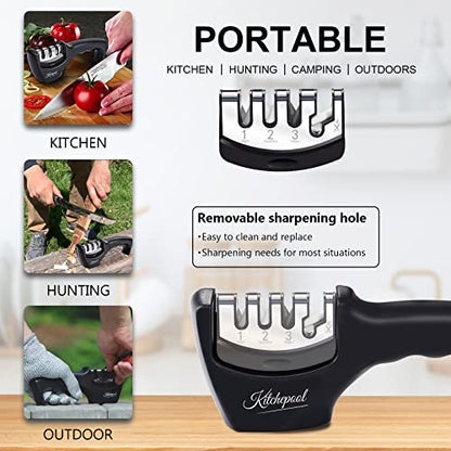  5 In 1 Kitchen Knife Accessories With Cut-Resistant Glove, 4-Stage Quality Knife Sharpener Kit To Repair, Grind, Polish Blade, Professional Knife Sharpening Tool For Kitchen Knives (Black)