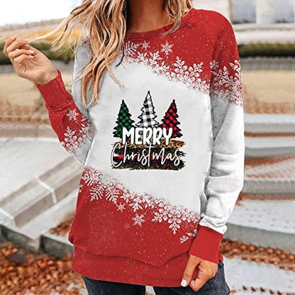  Womens Causal Loose Crewneck Cute Fashion Christmas Print Long Sleeve Sweatshirts Loose Tops Pullover Top Streetwear