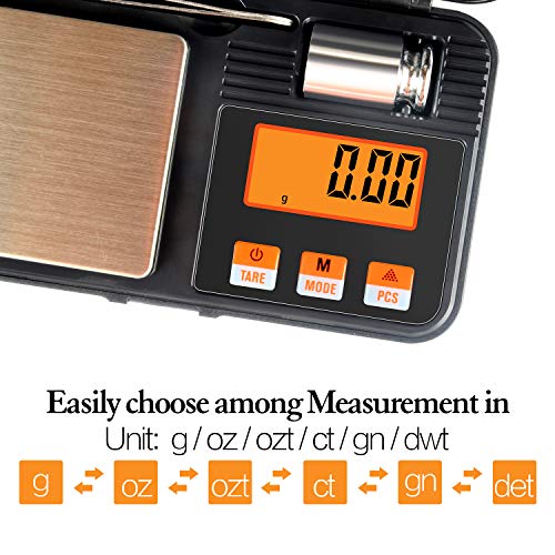  Digital Scale, Lan Sheng 200g X 0.01g Gram Scale With Pocket Size, 50g Calibration Weight,6 Units Conversion, LCD Back-Lit Display, Use For Jewelry/Medicine/Food/Powder/Weed(Battery Included)