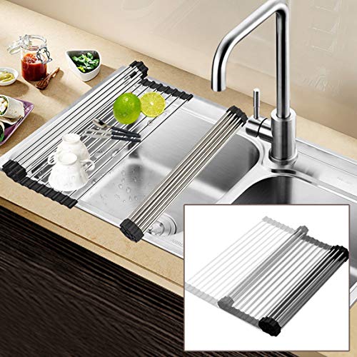  Roll Up Dish Drying Rack Over The Sink Dish Drying Rack Dish Racks For Kitchen Counter Dish Rack Over Sink Camper Accessories Dish Drying Rack (Black, 13.8''Wx17.7''L)