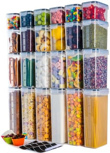  Airtight Food Storage Containers With Lids, Clear Pantry Canister Set For Kitchen Organization, Stackable Organizers For Flour, Sugar, Cereal, Rice, BPA Free Plastic 14-Pack With Different Sizes Dark Gray