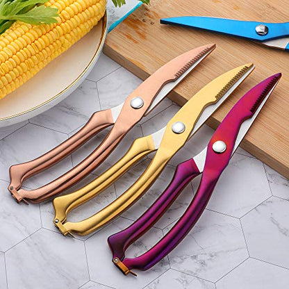  Poultry Shears Stainless Steel Rainbow Scissors Durable Sharp Spring Loaded Kitchen Meat Shear Cutting Food Meat Chicken Bone Vegetables