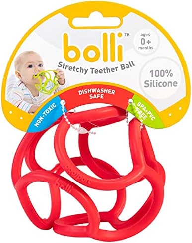  Teething Ring Tactile Sensory Ball Toy For Babies & Kids - Stretchy, Soft Non-Toxic Silicone - Ages 3 Months And Up - Red