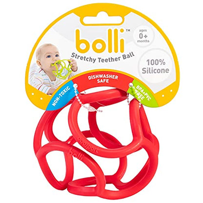  Teething Ring Tactile Sensory Ball Toy For Babies & Kids - Stretchy, Soft Non-Toxic Silicone - Ages 3 Months And Up - Red