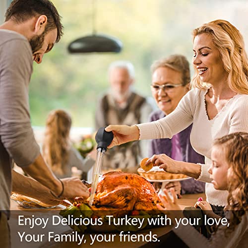  Large Turkey Baster With Cleaning Brush - Premium Baster Tool For Cooking - Easy To Use And Clean - Powerful Bulb Baster Syringe - Dishwasher Safe - Flavor Meat Poultry, Beef, Chicken(Black)