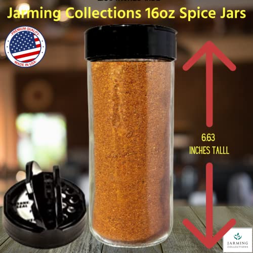  BBQ Rub Spice Shakers - Grill Accessories - Spice Jars 16 Oz For Organic Home Made Rubs, Celtic Sea Salt, Smoked Paprika, Pop Corn Seasoning, Everything Bagel Seasoning And More
