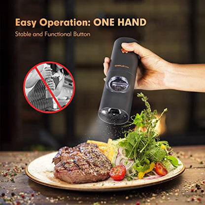  Electric Salt And Pepper Grinder Set, One-Handed, Battery Powered, Adjustable Coarseness, LED Light, Pepper Mills With Stand, Seasoning Tools For Kitchen, Dining Or Gifting