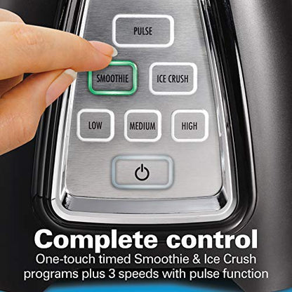 Hamilton Beach Der And Food Processor Combo With Auto Programs For Smoothie And Ice Crush, Blend-In Portable Travel Cup, 52oz Glass Jar & 3 Cup Food Chopper, 950 Watts, Black (58242)