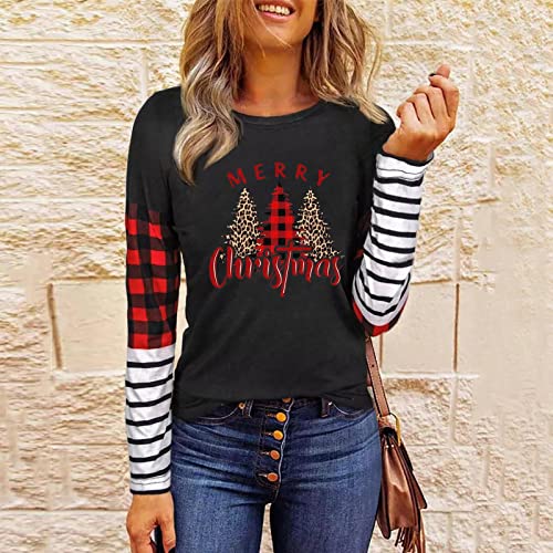  Womens Crewneck Sweatshirt Fall Plus Size Christmas Print Long Sleeve Sweatshirts Fashion Pullover Top Fall Clothes