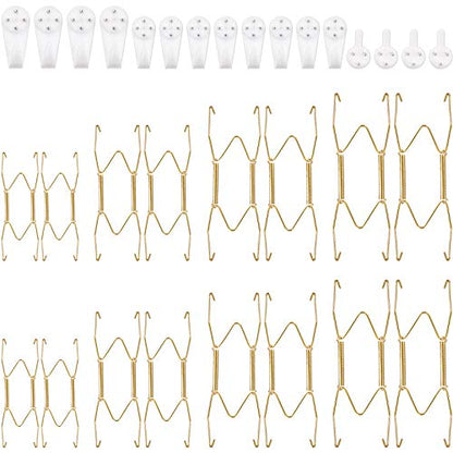  16 Pack Plate Hangers, 6/ 8/ 10/ 12 Inch Wall Plate Hangers With 16 Pieces Wall Hooks Stainless Steel Wire Plate Hanger Holders Compatible With 6 To 12 Inch Decorative Plates