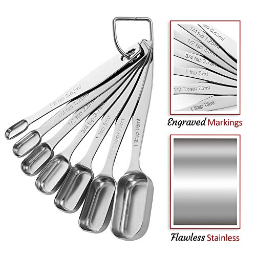  Qillyoper Chefrock Measuring Spoons Set Of 7 Premium 18/8 Stainless Steel For Dry And Liquid, Fits In Spice Jars