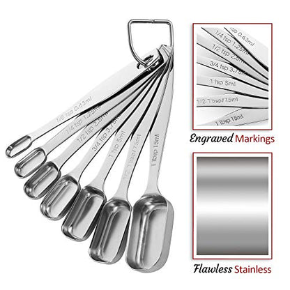  Qillyoper Chefrock Measuring Spoons Set Of 7 Premium 18/8 Stainless Steel For Dry And Liquid, Fits In Spice Jars