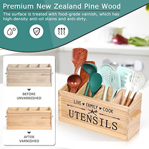  Utensil Holder, Extra Large Kitchen Utensil Holder For Countertop, Wood Utensil Holder With Handle, Kitchen Utensil Organizer Cooking Tools Storage (Utensil Not Included)