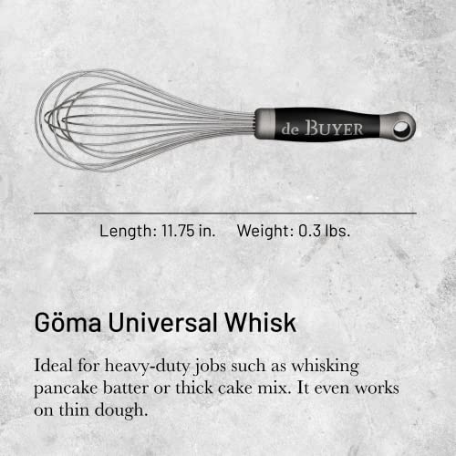 De Buyer GOMA Universal Whisk - 11.75” - Ideal For Commercial & Home Kitchens - Designed For Heavy, Frequent Use - Ergonomic & No-Slip Grip - Dishwasher Safe