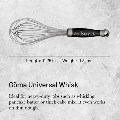 De Buyer GOMA Universal Whisk - 11.75” - Ideal For Commercial & Home Kitchens - Designed For Heavy, Frequent Use - Ergonomic & No-Slip Grip - Dishwasher Safe