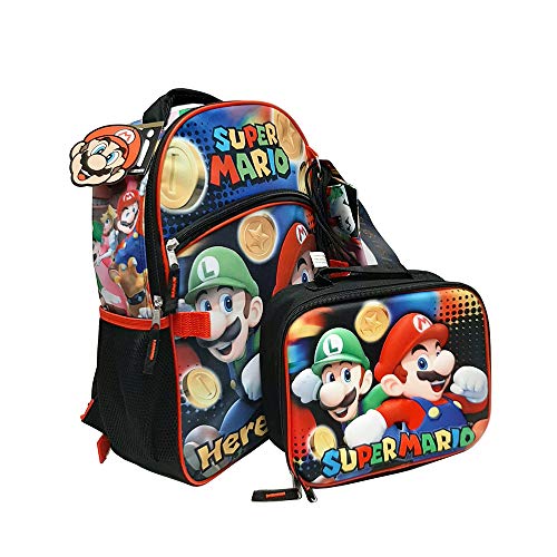  Super Mario 5-Piece Backpack Set With Lunch Box, Gadget Case, Cinch Sack & Snack Pack