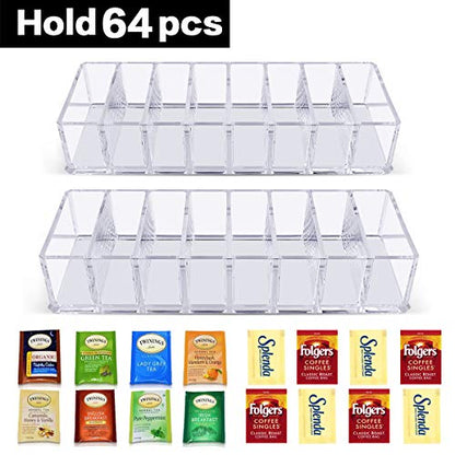  Tea Bag Storage Organizer, Kitchen Pantry, Cabinet, Countertop Food Drawer Holder Bin Caddy - For Coffee| Sugar Packet| Beverage Bags| Sweeter| Ketchup| Spice Pouches| Dressing Mixes. 2 Pack(Box Only)