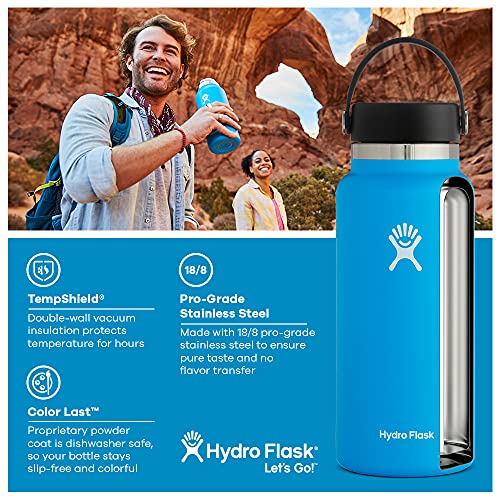 Hydro Flask Wide Mouth Flex Cap Bottle - Stainless Steel Reusable Water Bottle - Vacuum Insulated, Dishwasher Safe, BPA-Free, Non-Toxic