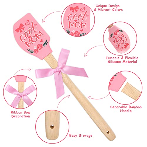  Mother's Day Baking Gift Silicone Spatula Mother 3PCS Kitchen Utensil Idea I Love You Mom For Grandma Wife Heat Resistant Home Mixing Food Grade With Pink Ribbon Bow Housewarming Cookware