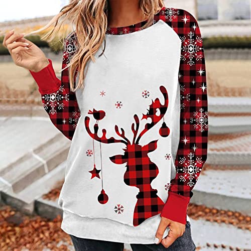  Crewneck Sweatshirts For Women Fall Plus Size Christmas Print Long Sleeve Sweatshirts Loose Tops Pullover Top Fall
