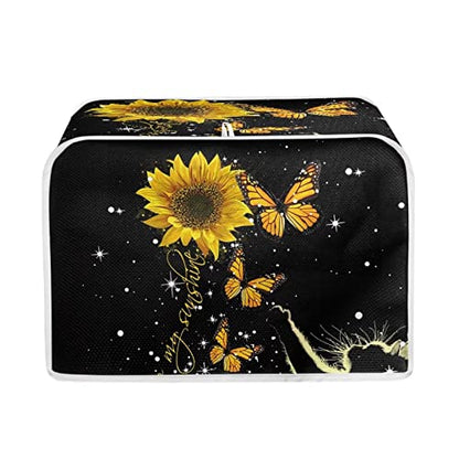  Toaster Dust Cover 4 Slice, Butterfly Sunflower Anti-Sputtering Toaster Covers, Washable Decorative Bread Toaster Cover, Dust Fingerprint Protection For Toasters Bread Maker, Black