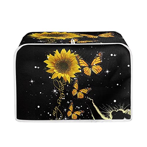  Toaster Dust Cover 4 Slice, Butterfly Sunflower Anti-Sputtering Toaster Covers, Washable Decorative Bread Toaster Cover, Dust Fingerprint Protection For Toasters Bread Maker, Black