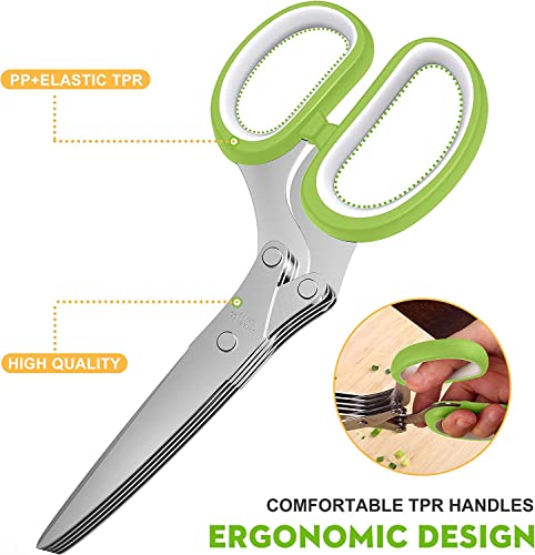  Erb Salad Scissors With 5 Blades And Cover - Cool Kitchen Gadgets - Cutter, Salad Chopper And Mincer - Sharp Heavy Duty Shears For Cutting, Shredding And Cooking Fresh Garden Herbs