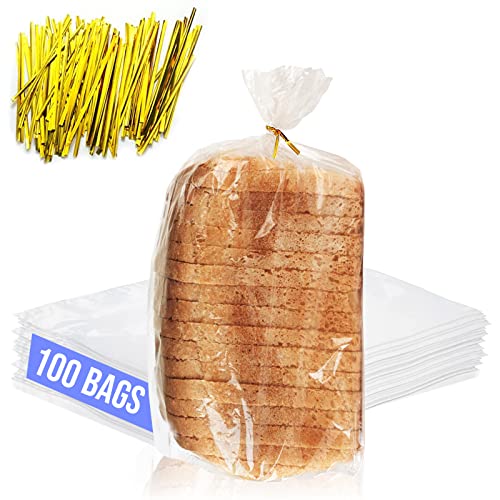  Reusable Plastic Bread Bags For Homemade Bread - 100 Pack Clear Bread Bag With Ties For An Airtight Moisture-free Preservation And Storage- Bread Loaf Bags For Home Bakers And Bakery Owners