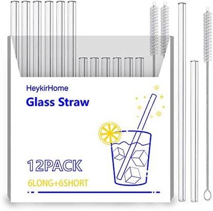  12-Pack Reusable Glass Straws,Size 8''x10 MM,Including12 Bent With 2 Cleaning Brush- Perfect For Smoothies, Tea, Juice