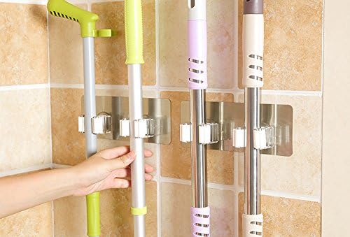  KLFGJ Wall Mounted Mop Organizer Holder Brush Broom Hanger Storage Rack Two Hanging Holes Non-Slip Kitchen Tool