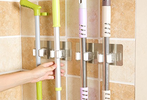  KLFGJ Wall Mounted Mop Organizer Holder Brush Broom Hanger Storage Rack Two Hanging Holes Non-Slip Kitchen Tool