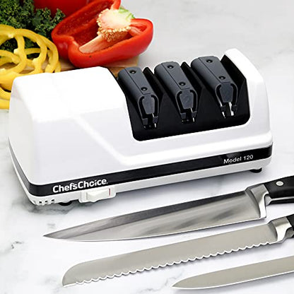  'sChoice Hone EdgeSelect Professional Electric Knife Sharpener For 20-Degree Edges Diamond Abrasives Precision Guides For, Straight And Serrated Knives Made In USA, 3-Stage, White