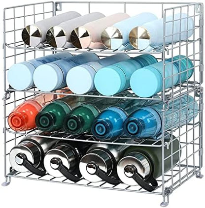  X-cosrack Adjustable Water Bottle Organizer,4-Tier Wall-Mounted Water Bottle Holder, Stackable Water Bottle Storage Rack For Kitchen Countertops,Pantry, Cabinet,Large(Patent No.:US D950,280 S)