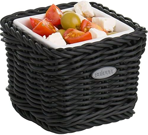 Westmark Saleen Rectangular Wicker Basket With Porcelain Insert, 9,5 X 9,5 X 7,5 Cm, Beige