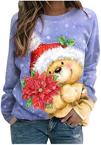  Womens Causal Loose Crewneck Cute Plus Size Sweatshirts Long Sleeve Crew Neck Christmas Print Pullover Top Fall Clothes