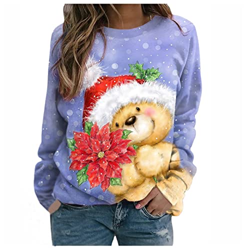  Pullover Sweatshirts For Women Cute Fashion Christmas Print Long Sleeve Plus Size Sweatshirts Pullover Top Streetwear