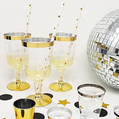  Premium Disposable Drinking Paper Straws (100pcs, Star, Metallic Gold)