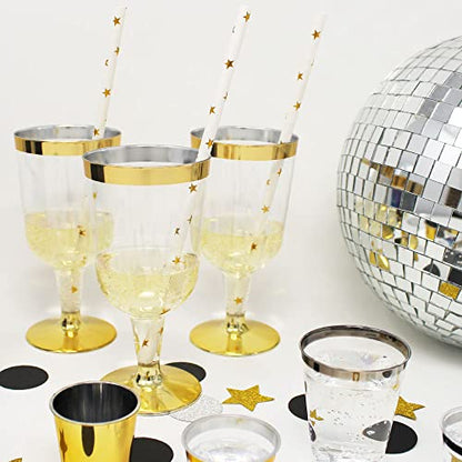  Premium Disposable Drinking Paper Straws (100pcs, Star, Metallic Gold)