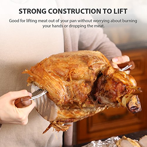  Metal Meat Shredder Claws, 18/8 Stainless Steel Meat Forks With Wooden Handle For Shredding, Pulling, Handing, Lifting & Serving Pork, Turkey, Chicken, Brisket